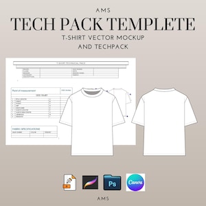 T-Shirt Mockup Vector Template, Tech Pack (ai, svg, png, psd)