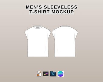 Sleeveless t-shirt mockup, men's tank top flat vector, Streetwear Clothing Template