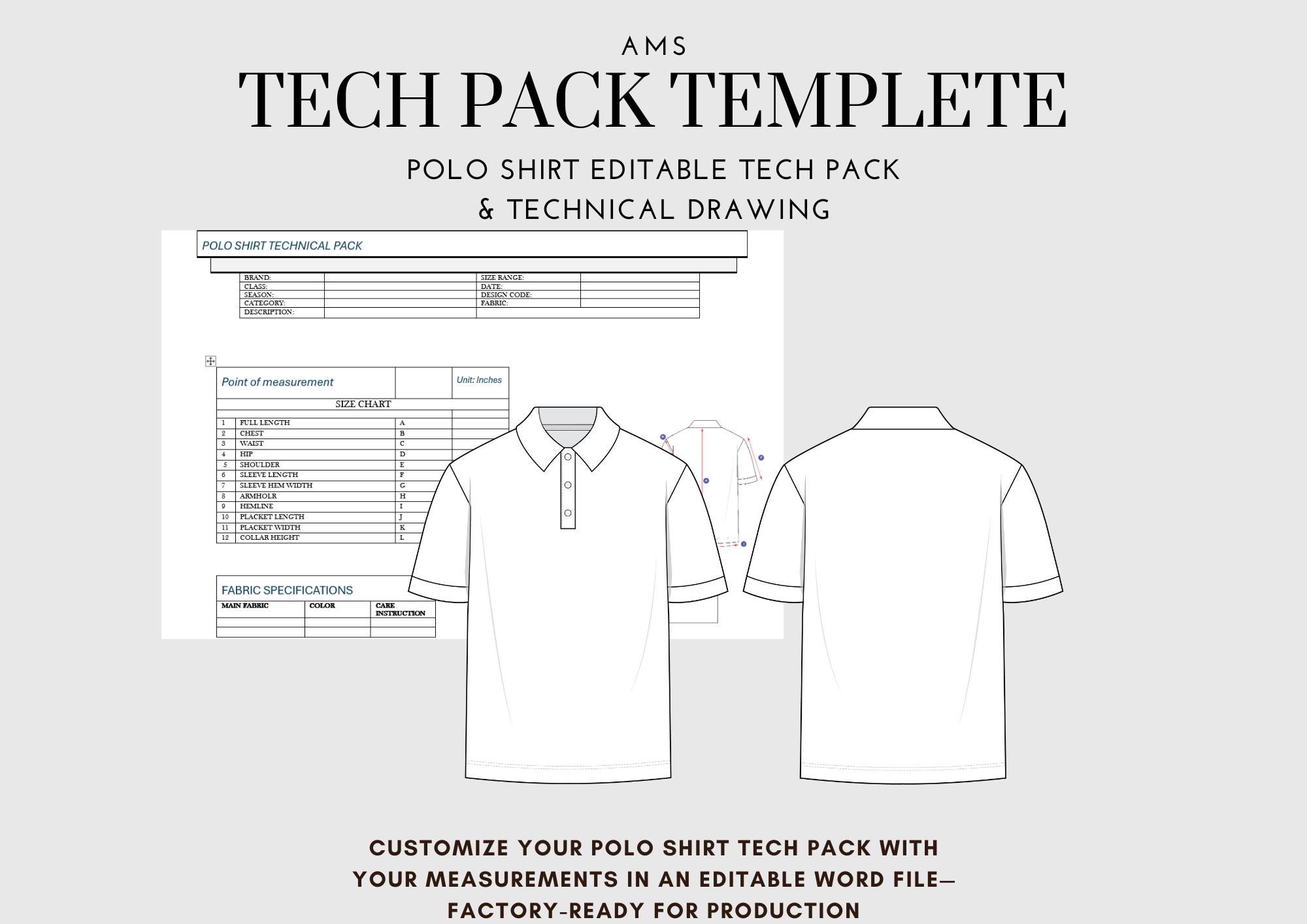 Polo Shirt Tech Pack: Editable MS Word Template - Etsy
