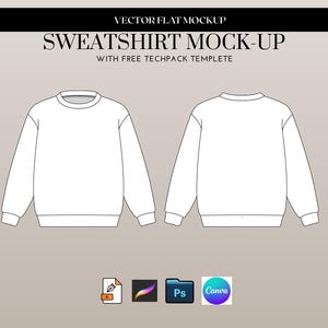 Sweatshirt Mockup, Streetwear Mockups & Tech Pack Template for Fashion Design - Illustrator and Procreate Mockups