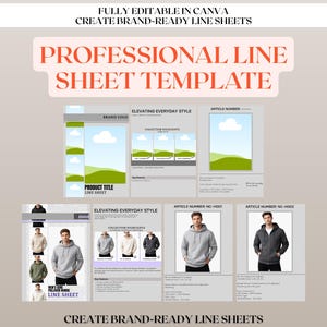 Plantilla de hoja de línea de productos en Canva / Plantilla de hoja de línea de moda / Catálogo de marca de ropa / Presentación de paquete técnico