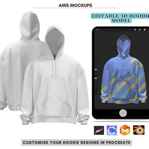 Editable 3D Hoodie Mockup: Procreate & Clo3D Model (.obj File)