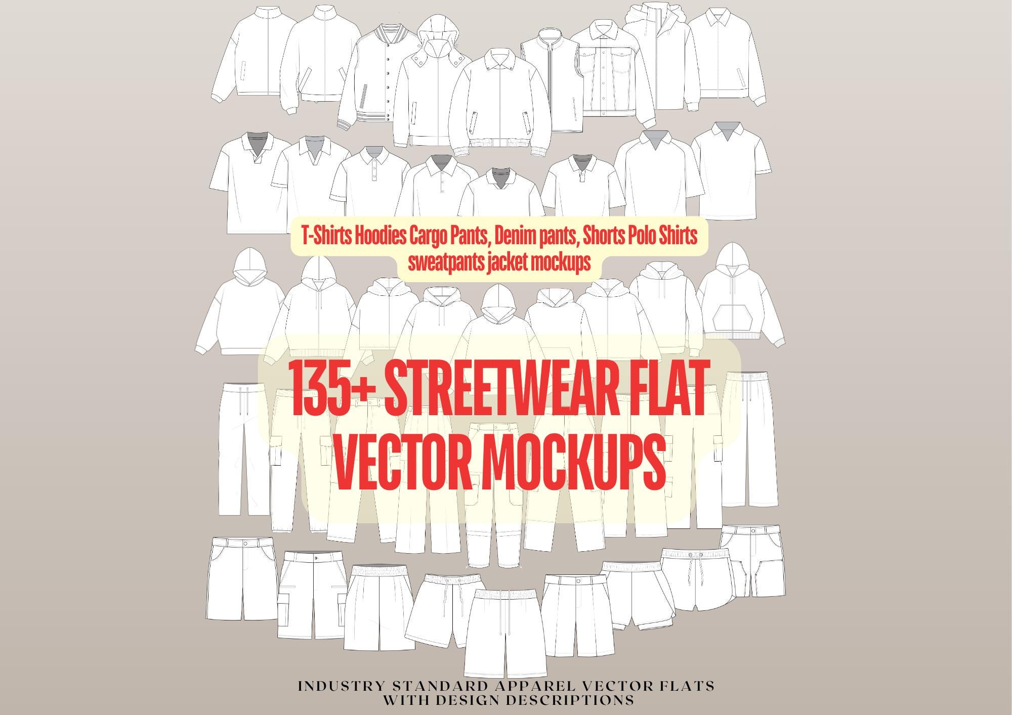 Streetwear Vector Mockups Bundle | Editable Clothing Flats, T-shirts ...
