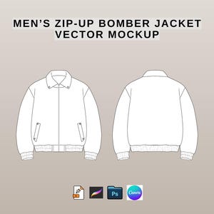 Bomber Jacket Mockup Pack for Streetwear & Fashion Brands, Flat technical drawing