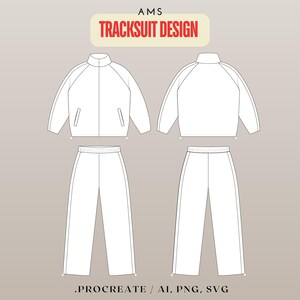 procreate Zip-Up Tracksuit Flat Technical Vector Mockup | Apparel Tech Pack Drawing Oversized sewatsuit mcokup
