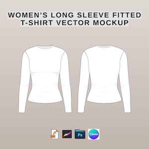 Women’s Long Sleeve Fitted Activewear Top mockup – Technical Flat Drawing