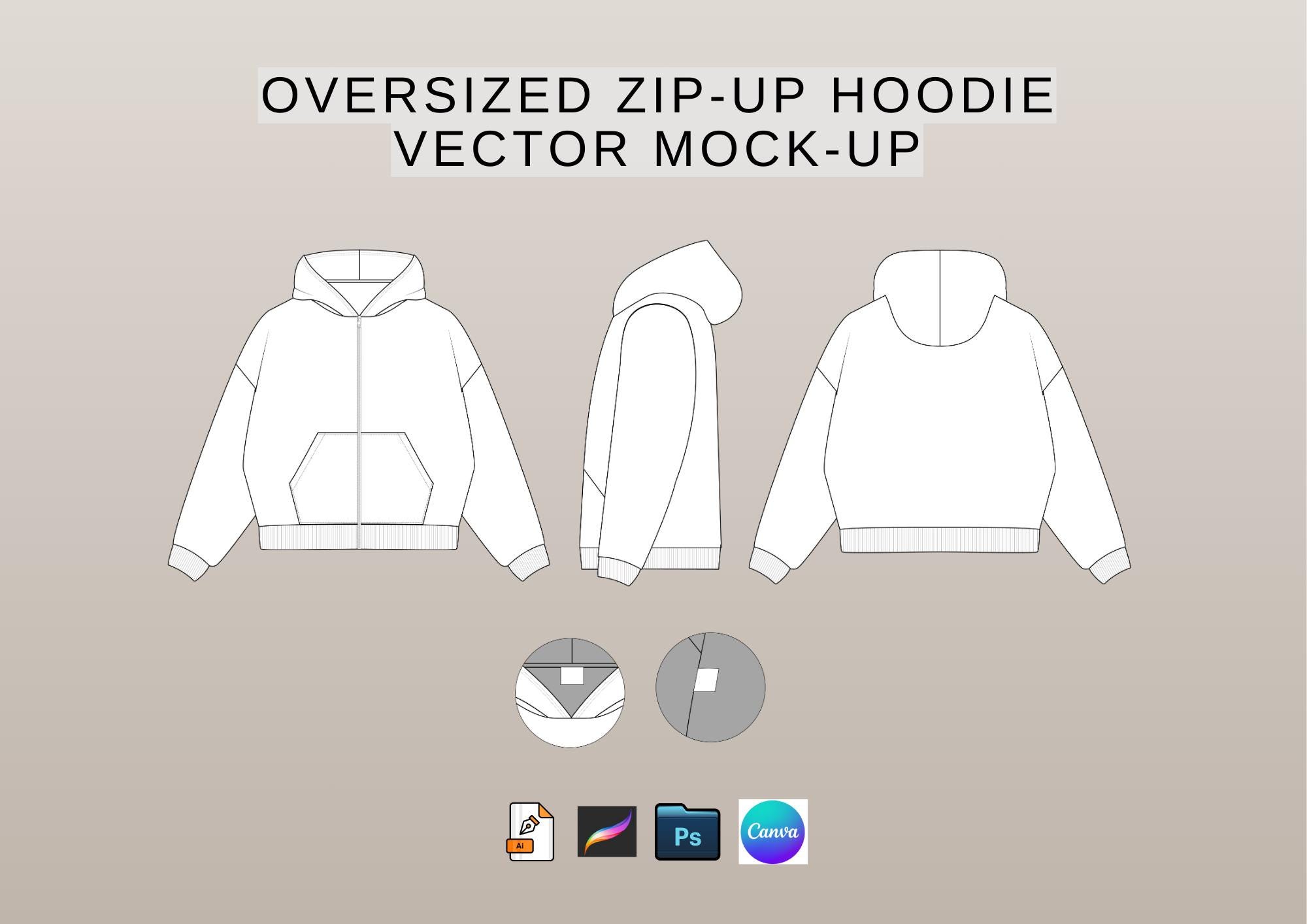 Oversized Hoodie Technical Drawing - Etsy
