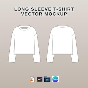 Longsleeve T-Shirt Technical Drawing: Editable Vector (AI & PNG)