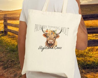 Bolsa de lona con diseño de vaca de las Tierras Altas: divertida bolsa de supermercado con animales de granja