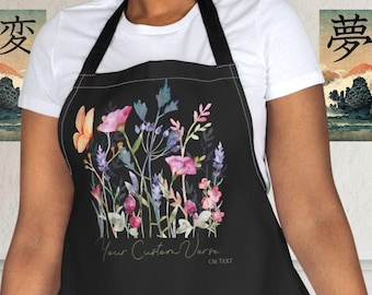 Delantal personalizado de jardín de flores silvestres: regalo de jardinero con texto personalizado
