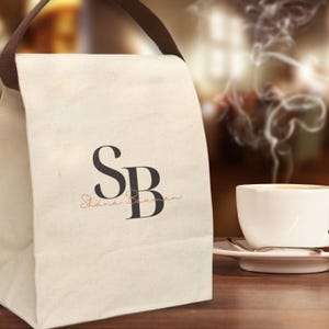 Monogrammed Canvas Lunch Bag - Personalized Eco-Friendly Lunch Tote - Classic Work School New Job Gift - Initial Lunch Bag