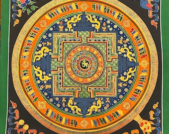 Hand-Painted Tibetan Mandala Thangka | Traditional Mandala Art for Meditation and Wall Décor, home decor 50cmX 50 cm