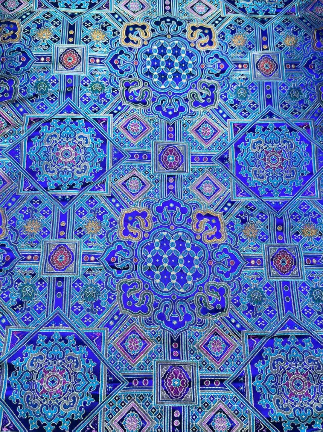 Blue Tibetan Brocade Fabric by the Yard, Mandala Altar Cloth, Buddhist ...