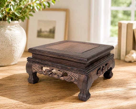 Hand-Carved Wooden Pedestal Stand, Buddha Statue Display Base, Crystal Altar Table, Bonsai Display Decor