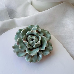 Handcrafted Ceramic Flower Incense Burner: Celadon Home Decor