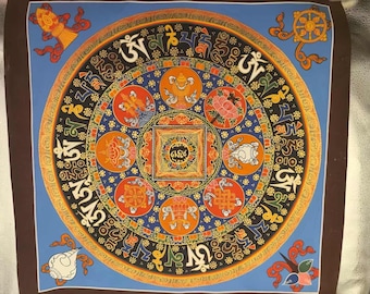 Tibetan Mandala Wall Art  Eight Auspicious Symbols Mantra Circle, Traditional Buddhist Thangka , for Meditation & Home decor 50Cm X 50cm