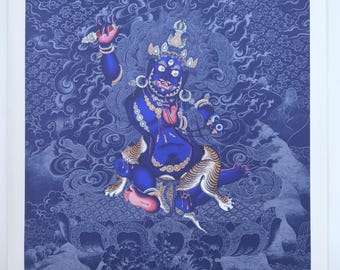 Vajrayna Buddhism Thangka,  Powerful Protector, DIY Paint Outline Canvas, Tibetan everyday fengshui, come with gold paint and blush
