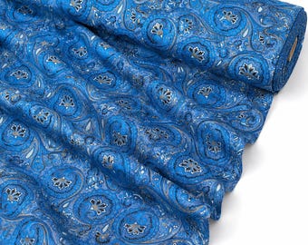 Royal Blue Paisley Brocade Fabric by the Yard, Jacquard Upholstery Fabric, Victorian Renaissance Costume Fabric, Blue Gold Damask