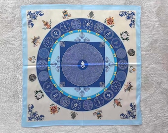 Tibetan Silk Ritual Cloth – Om Mandala, Auspicious Symbols, Sacred Mantras (55cm)