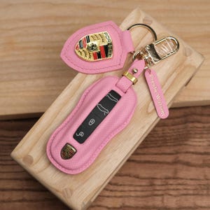 Funda de cuero personalizada para llave Porsche – Compatible con llave inteligente – Macan EV, Cayenne, Panamera, Taycan, Cayman, 911...