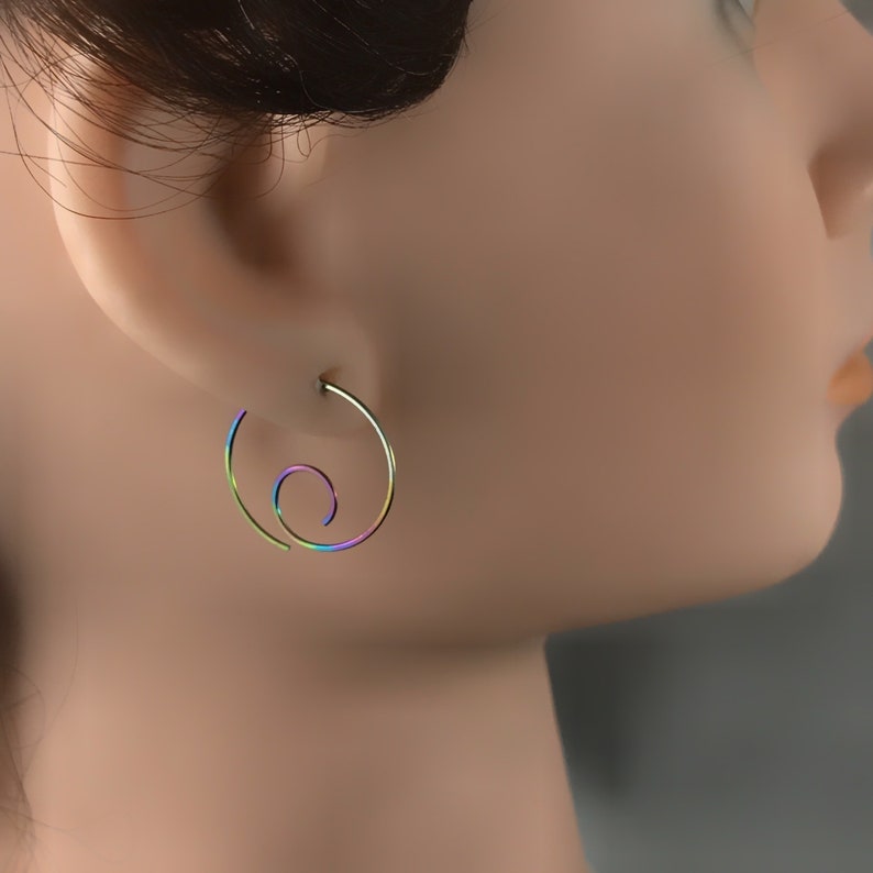 Niobium Hoop Earrings Niobium Earrings Sensitive Ears Nickel Free Niobium Jewelry Mens Blue Gold Rose Green Black image 2