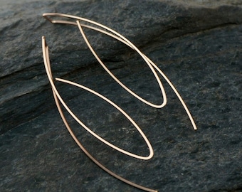 long ROSE GOLD earrings. yellow gold earrings .14k gold filled. LONG wire hoop. lightweight.  modern No.00E308 g