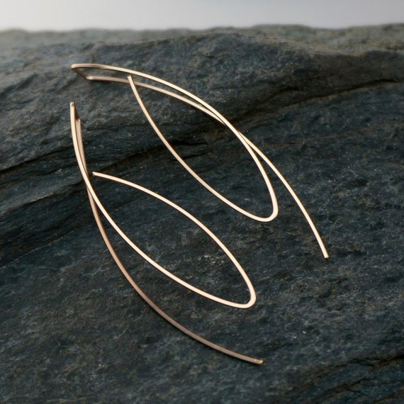 long ROSE GOLD earrings. yellow gold earrings .14k gold filled. LONG wire hoop. lightweight.  modern No.00E308 g