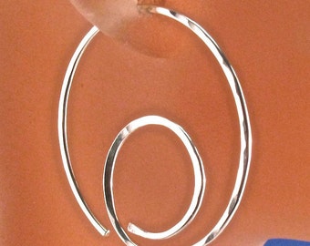 HOOP EARRINGS. STERLING spiral earring . open  silver hoops. hammered modern. simple . nickel free No.00E261