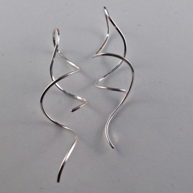 Spiral earrings long Contemporary Earrings night out geometric argentium trending bridesmaids rose gold niobium image 2