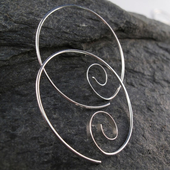 thick wire STERLING  HOOP earrings . 18 gauge  spiral hoop earring .18g  large hoop .  nickel free No.00E263