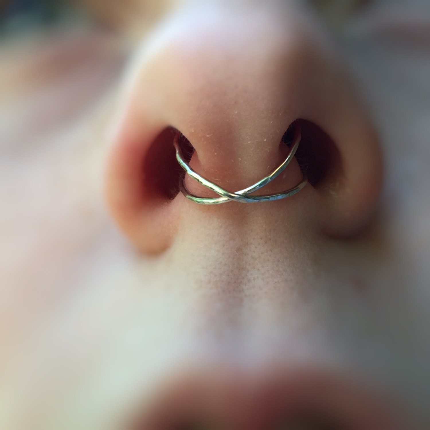 Fake Septum Ring - Sterling Silver Septum Cuff - Faux Septum - Clip on  Setpum - Sterling Silver Criss Cross Nose Ring . 18 Gauge