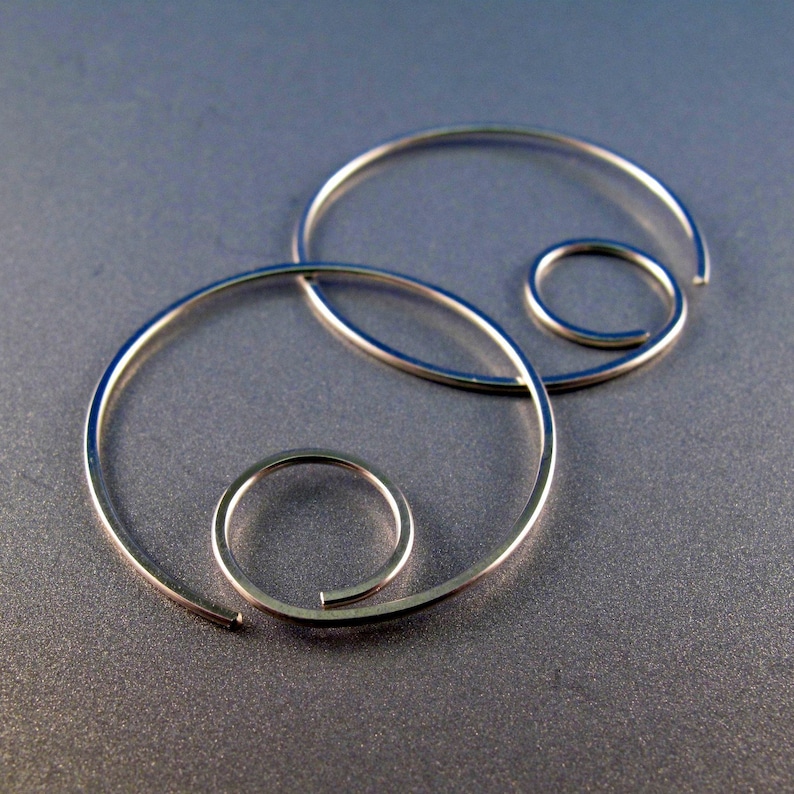 medium STERLING SILVER Hoop earrings spiral ear wire minimal modern simple contemporary jewellery nickel free No.00E209 image 2