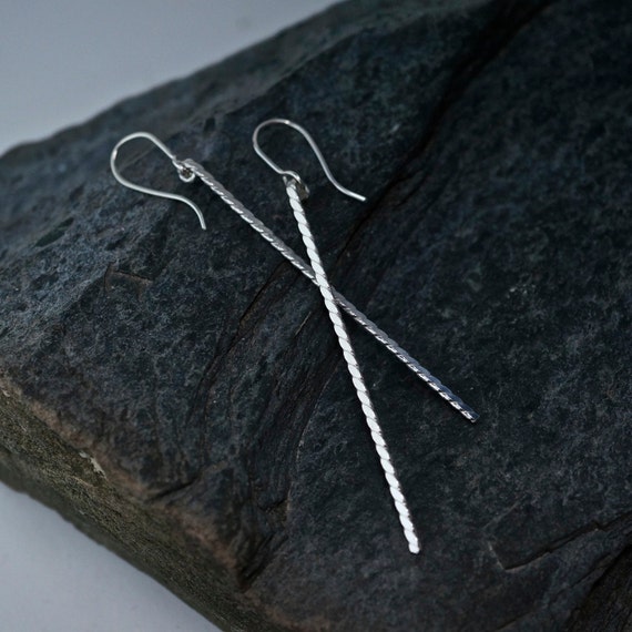 LONG DANGLE EARRINGS - silver bar earrings - sterling stick earring - minimal - modern - lightweight - Cecilestewartjewelry Etsy