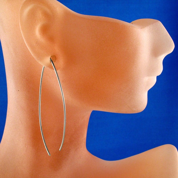 nickel free TITANIUM EARRINGS Elegant  Simple Modern Curved Wire Grey  Long Fish Loop Hypoallergenic By Cecile Stewart Jewelry  No.00E117