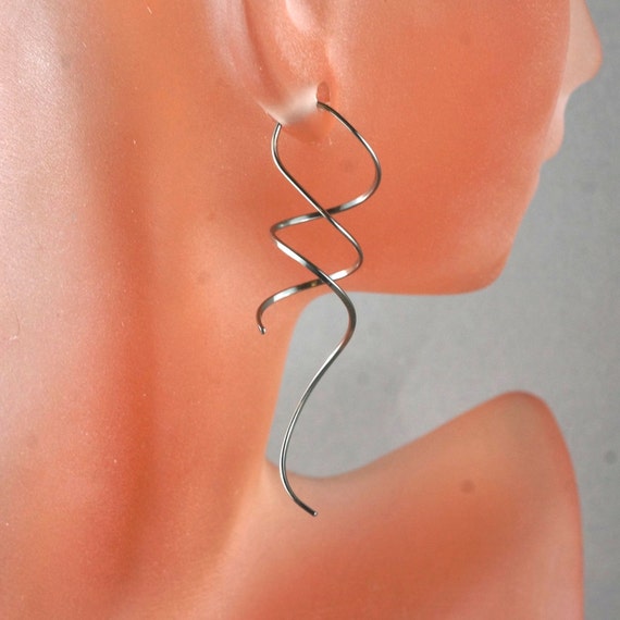 NIOBIUM SPIRAL EARRINGS choose colour and length . Niobium Dangle. Niobium Corkscrew. Long Niobium Earrings.  Nickel Free sensitive ears