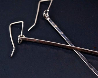 LONG DANGLE EARRINGS -  3 inch sterling silver bar earrings - sterling stick earring  - formal earrings.