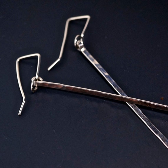 LONG DANGLE EARRINGS -  3 inch sterling silver bar earrings - sterling stick earring  - formal earrings.