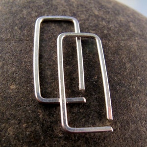 STERLING Rectangle Hoop Earrings - Silver Sleeper Earring -  Small Earrings  - Child Earrings   No.00E187