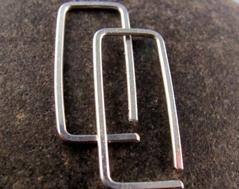 STERLING Rectangle Hoop Earrings - Silver Sleeper Earring -  Small Earrings  - Child Earrings   No.00E187