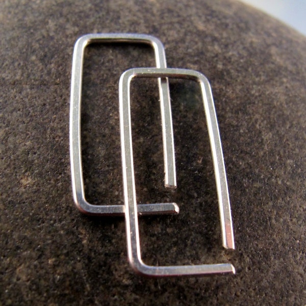 STERLING Rectangle Hoop Earrings - Silver Sleeper Earring -  Small Earrings  - Child Earrings   No.00E187