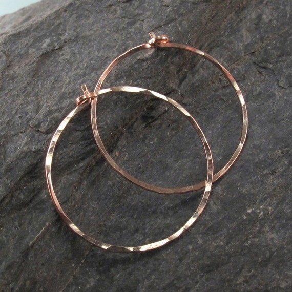 rose gold HOOP earrings . 14k rose goldfilled  hoops. hammered hoop earring. one inch hoop. sleeper earring. inch. nickel free. No.00E262