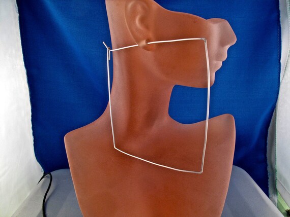 large STERLING SILVER SQUARE hoops. 3 inch square earring. lightweight earring. nickel free earring. minimalistic. No.00E246