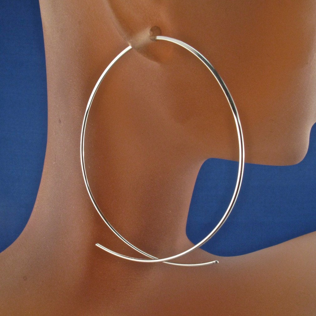 large STERLING hoop earring. Silver fish Earrings. Oval hoop. nickel