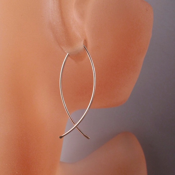 HOOP EARRINGS. Sleeper earring. gold filled. sterling silver. wire earring. inch. small threader. christian. fish. loop. child.