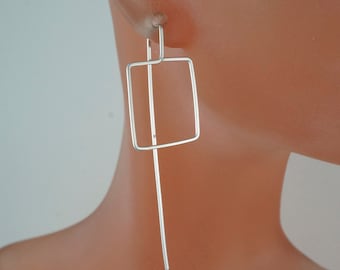 LONG square earrings.  argentium jewelry . deco earrings . sterling silver  . gold filled. niobium Cecile Stewart Jewelry No.00E1