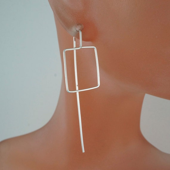 LONG square earrings.  argentium jewelry . deco earrings . sterling silver  . gold filled. niobium Cecile Stewart Jewelry No.00E1