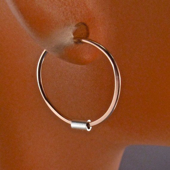 Tiny Gold Hoop Earrings / Rose Gold Sleeper / Small Hoops / Gold Filled Earring / Sterling Silver Bead / septum No.00E188