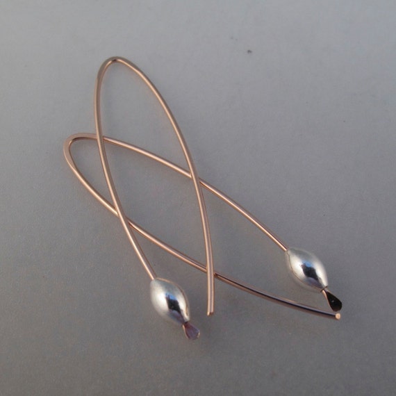 ROSE GOLD EARRINGS. 14k Gold Filled . Sterling Silver Bead Earrings. Dangle Earrings. Long Wire  No.00E278