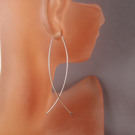 ROSE GOLD EARRINGS. gold filled wire earring. long simple loop. contemporary. lightweight. minimal modern. nickel free No.00E131