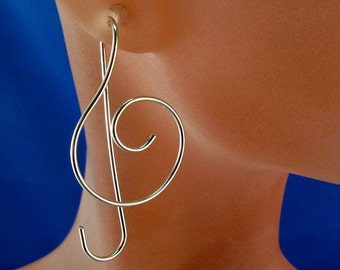 STERLING SILVER music earrings.  TREBLE clef earrings. music jewelry. musician gift. rose gold music earrings No.00E104